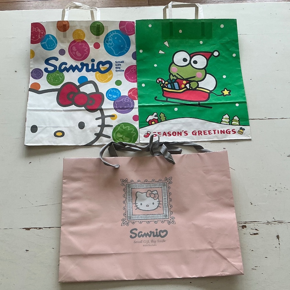 Vintage Sanrio Hello Kitty Keroppi paper shopping bags 15.5” x 12.5” x 4” deep